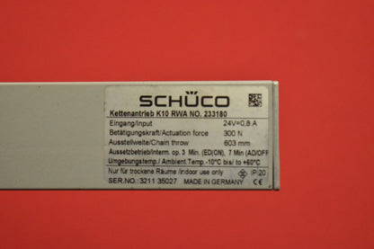 Schüco 233180 Kettenantrieb K10 RWA 24V=0,8A, Hub 603mm ohne Zubehör